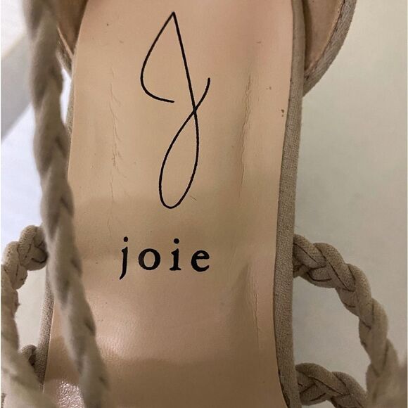 JOIE Felina Taupe Cream Suede Braided Strappy Sandals Chucky Block Heel Zip Back - Picture 7 of 10